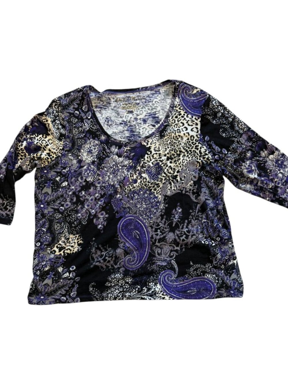 Onque Woman 2X Purple Abstract Pattern 3/4 Slv Full Zip Light Jacket & Top Set - Picture 6 of 10